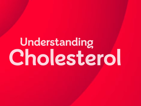 Red graphic with text that reads understanding cholesterol