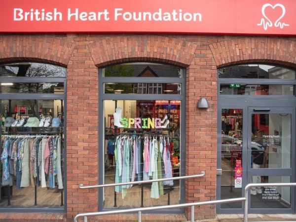 Storefront of a British Heart Foundation charity shop