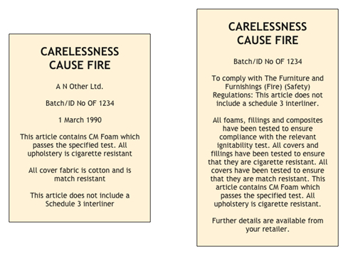 Furniture and furnishings fire labels