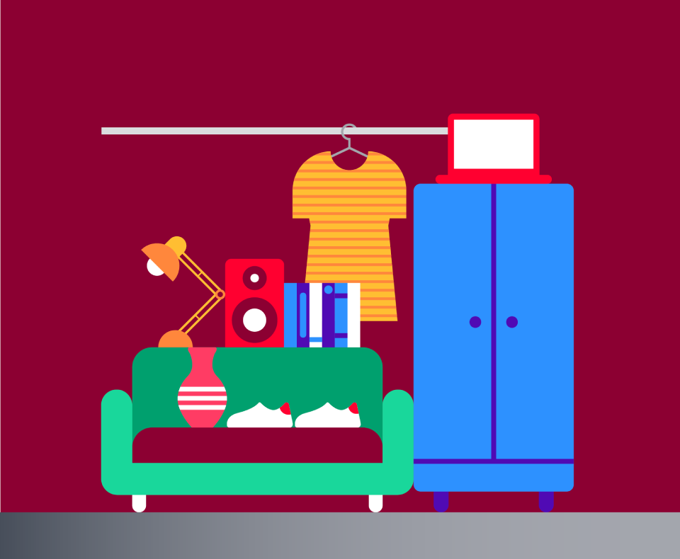 Illustration of charity shop items