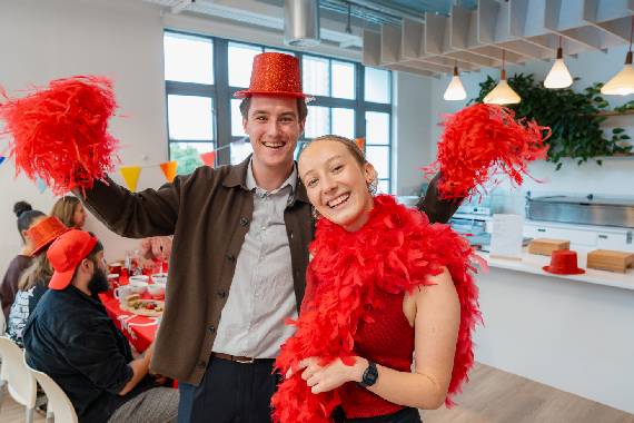 Fundraisers dressed in red