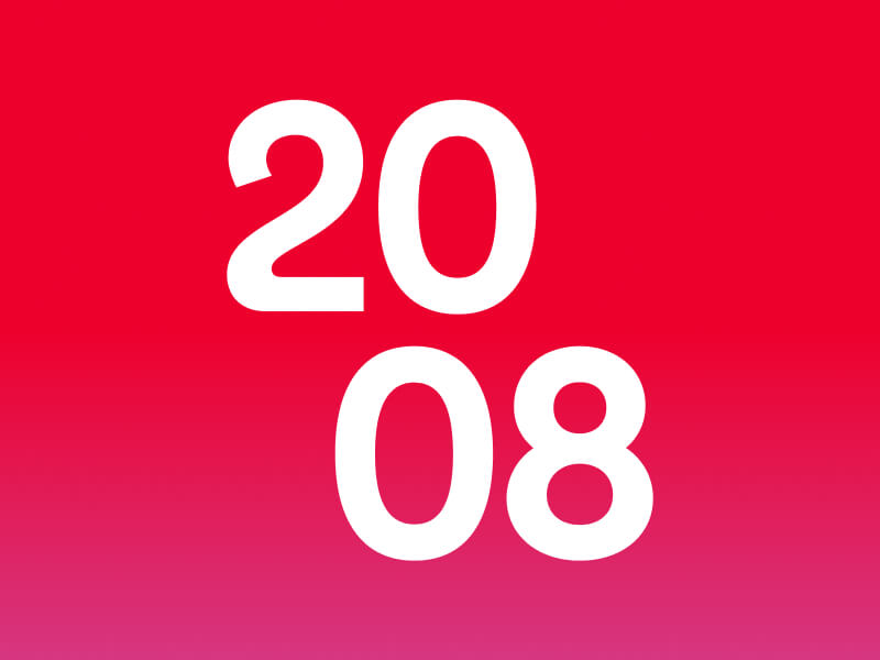 2008 in white text on a red gradient background