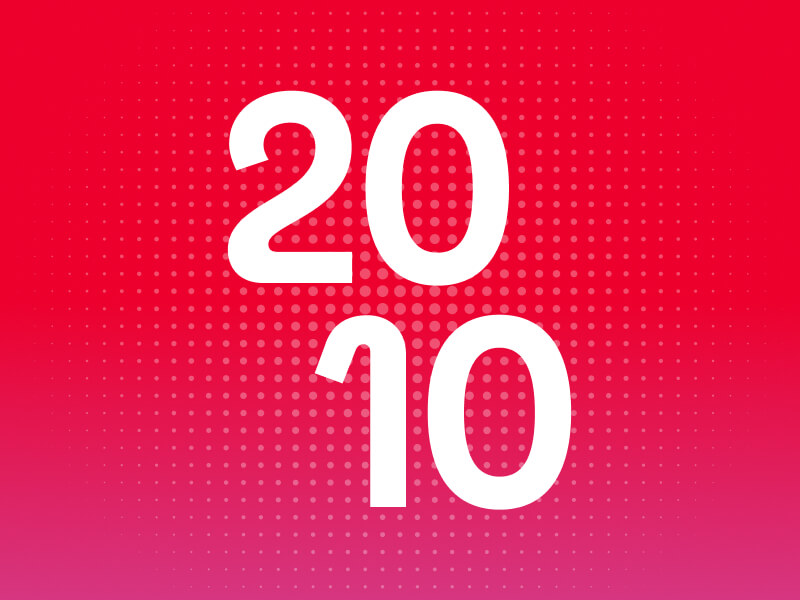 2010 in white font on red gradient background