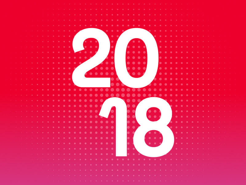 2018 in white font on red gradient background