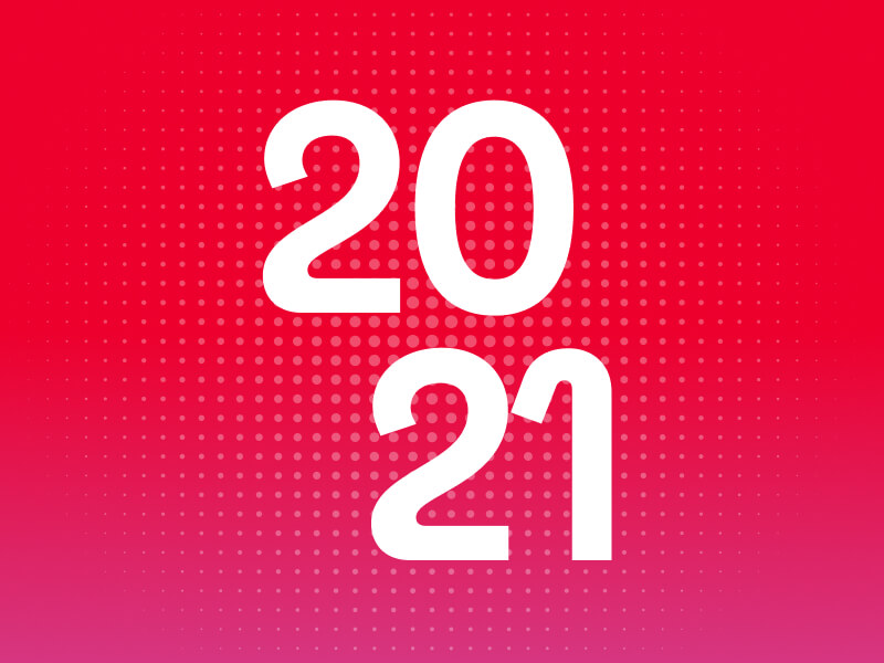 2021 in white font on red gradient background