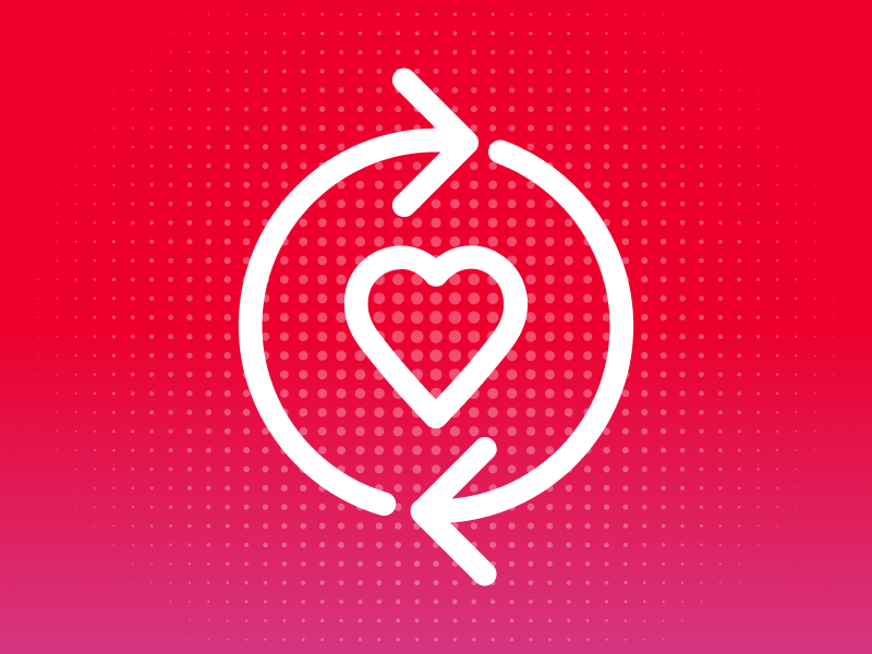 Heart icon inside a circle made up of 2 arrows