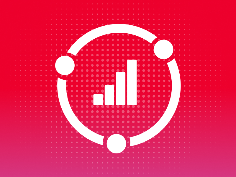 Graph illustration in the centre of a circle on a red gradient background