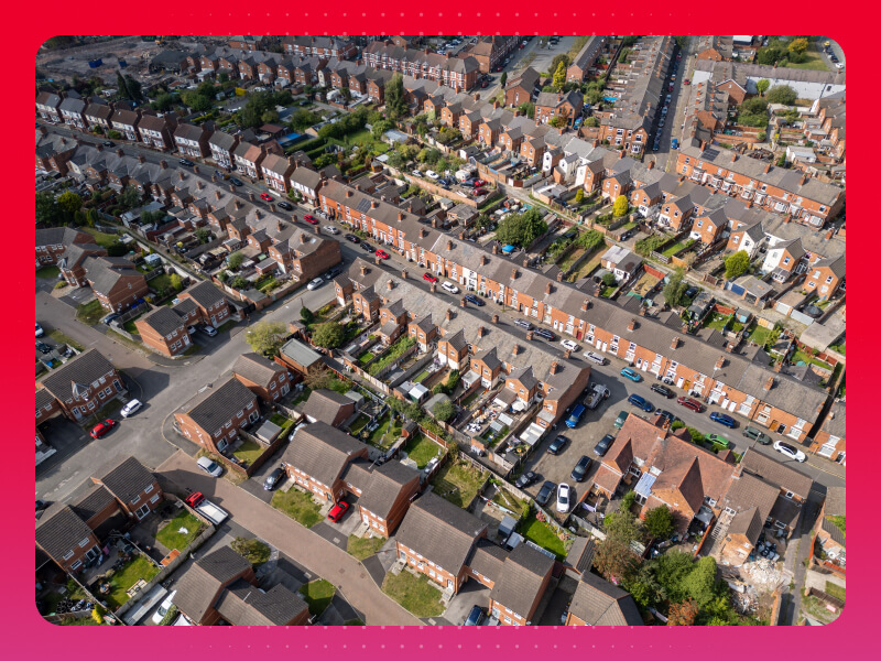 Residential neighbourhood shot from a bird's eye view