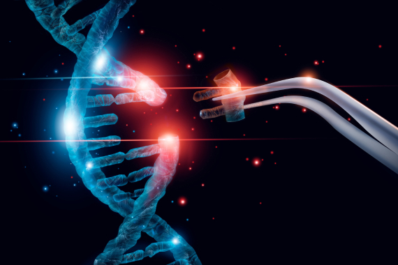 A pair of tweezers removing a strand from a DNA helix
