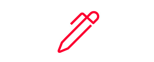 An illustration of a pen outlined in red