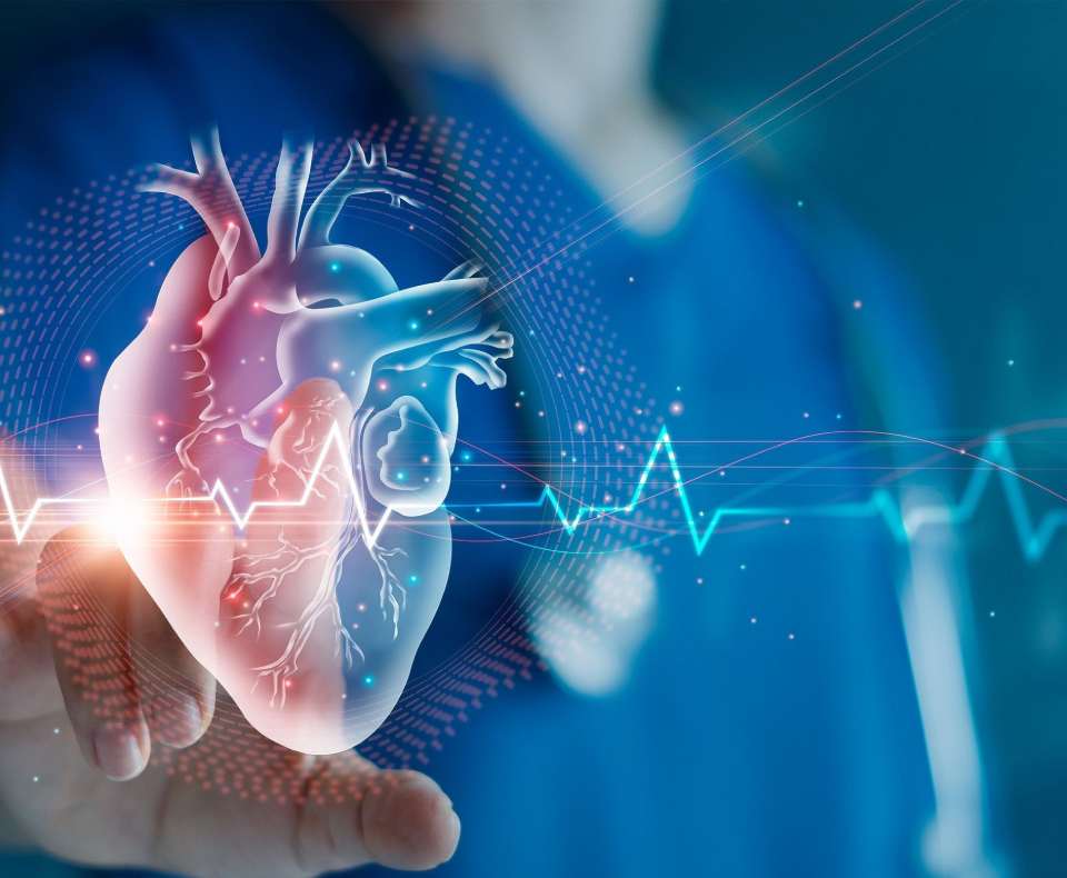 man in scrubs holding cgi heart