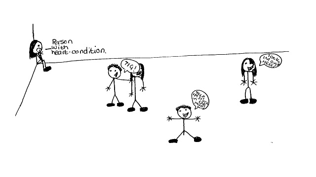 Child's drawing - Child being bullied at school because of their heart condition