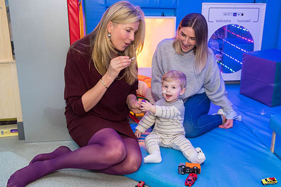 British Heart Foundation supporter Penny Lancaster meets 17 month old Arthur Harding and his mother Laura Farquharson at the Royal Brompton Hospital 