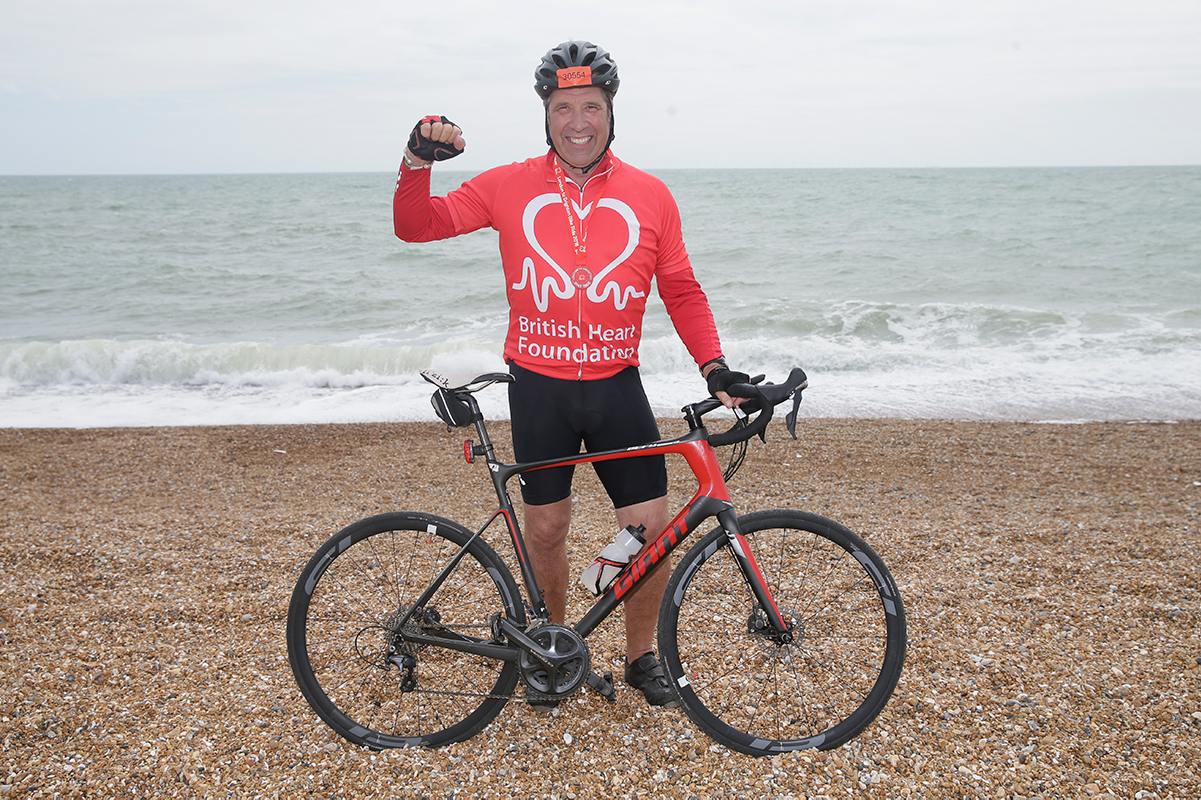 David Seaman on Brighton Beach at the end of London to Brighton 2018
