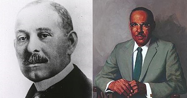 Photograph of Daniel Hale Williams and Portrait of Vivien Theodore Thomas, painted by Bob Gee