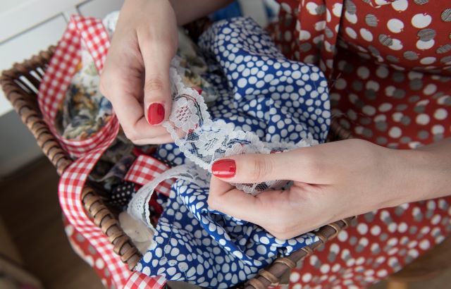 Box of sewing fabric