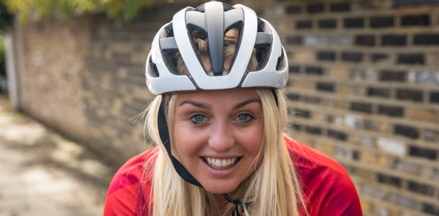 Aimee Fuller in cycling helmet 