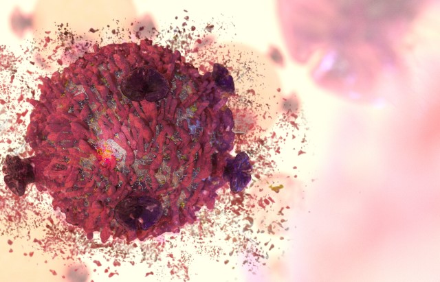 A computer generated image showing a cancer cell self destructing