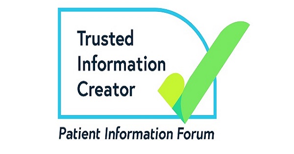 A curved blue line on a white background with the words 'Trusted Information Creator' and a green tick. The words 'Patient Information Forum' are below the logo