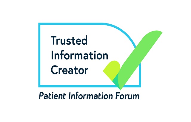A curved blue line on a white background with the words 'Trusted Information Creator' and a green tick. The words 'Patient Information Forum' are below the logo