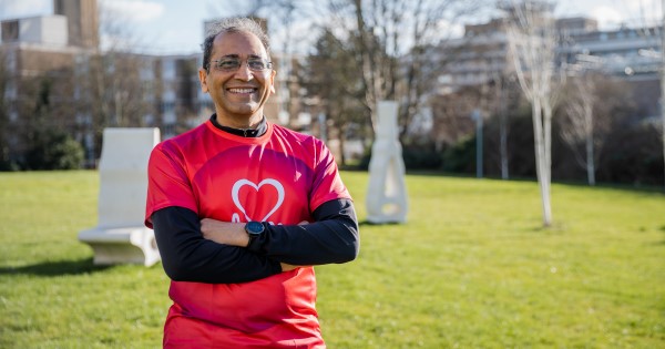 Professor Sanjay Sinha from the University of Cambridge in his marathon running gear