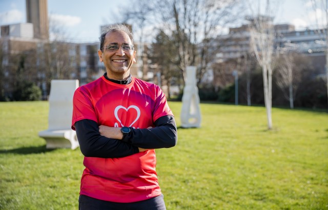 Professor Sanjay Sinha from the University of Cambridge in his marathon running gear