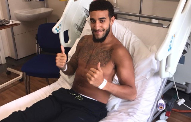 Footballer Connor Goldson gives thumbs up from hospital bed