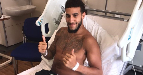 Footballer Connor Goldson gives thumbs up from hospital bed