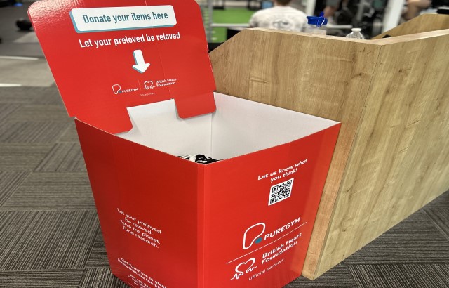 A BHF donation box at a PureGym