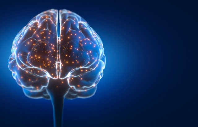 A futuristic image of a brain lit up