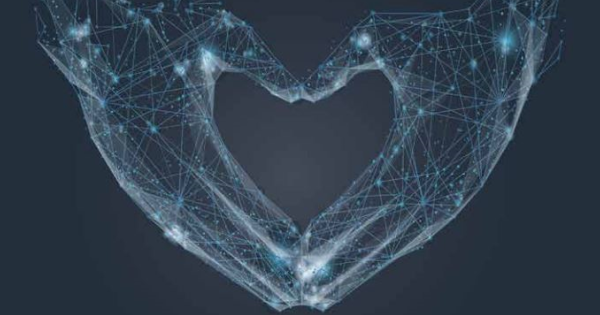 A graphic of two digital hands forming a heart shape