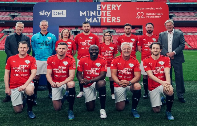 Footballers and cardiac arrest survivors join a Re-Starting 11 team to launch the Every Minute Matters campaign at Wembley Stadium.