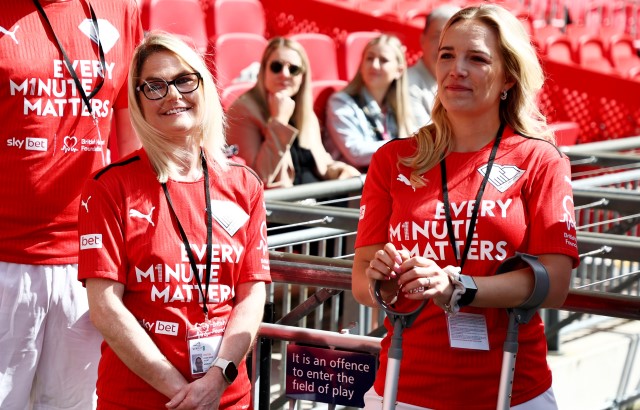 Cardiac arrest survivor Claire Donnelly and footballer Megan Tinsley at the Every Minute Matters campaign launch event