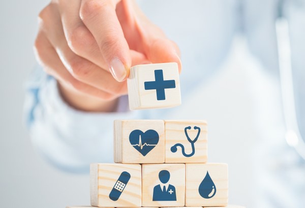 Small wooden blocks with medical illustrations