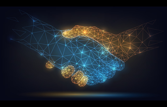 Futuristic image of a handshake.