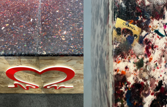 The cash desk at the BHF made using waste textiles sourced directly from BHF shops