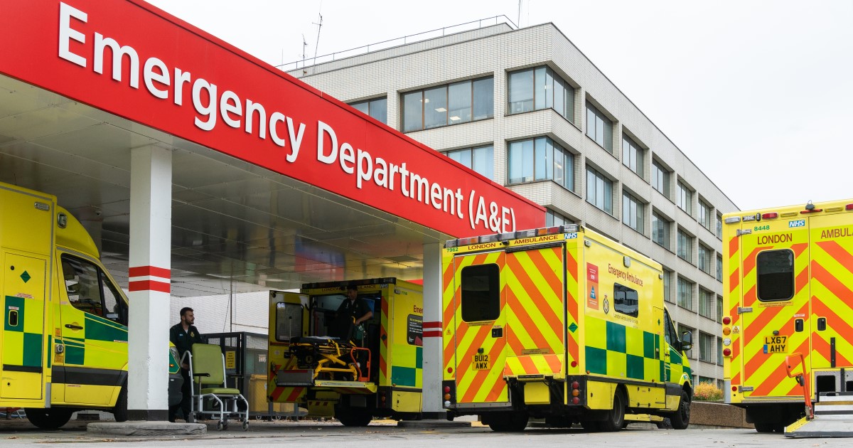 Four ambulances outside an Accident and Emergency department