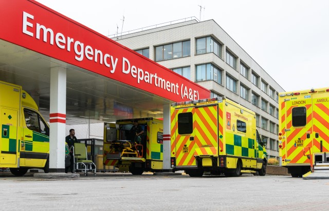 Four ambulances outside an Accident and Emergency department