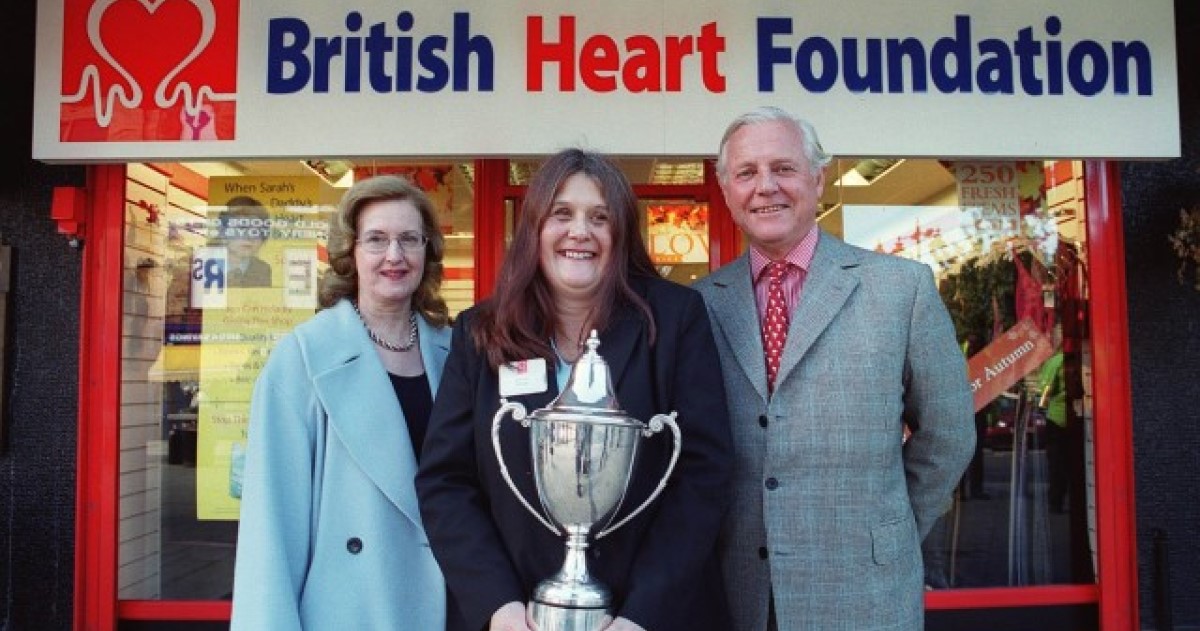 MajGeneral Leslie Busk during a prize-giving at a BHF shop