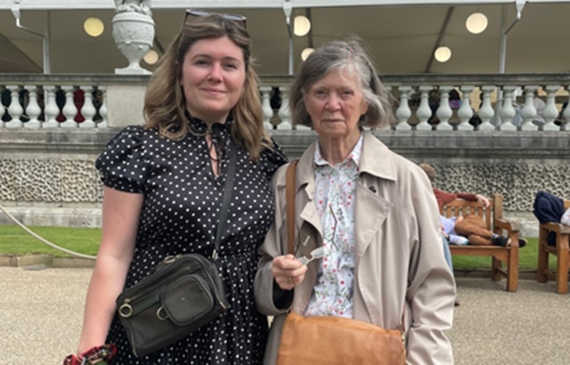 A young woman and her grandmother dressed up