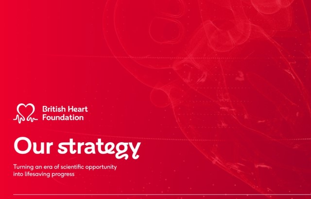 The front cover of our new strategy document - a red abstract image with the words 'our strategy' written on it in white font
