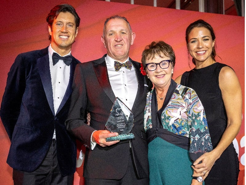 Vernon Kay and Gemma Atkinson with Community Resuscitation Champion John Deery