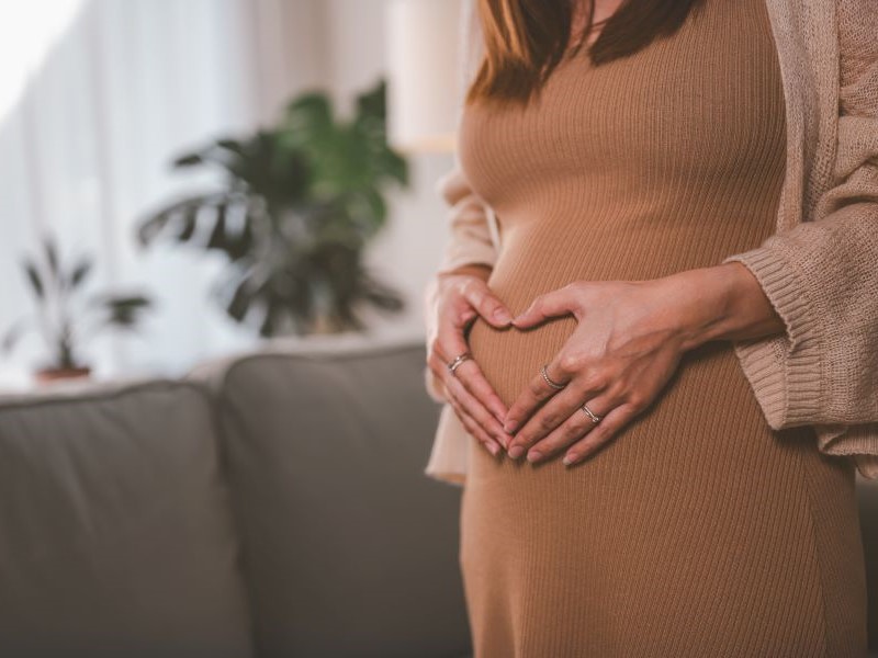 Pregnant woman with her hands on her stomach