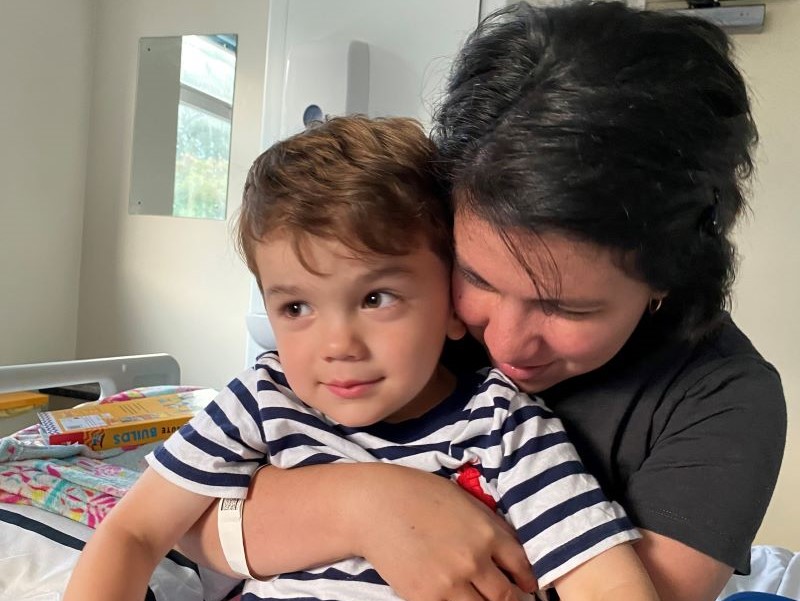 Heart transplant survivor Kara Terol with her son, George, then aged four, pictured while waiting for her transplant at Harefield Hospital in London