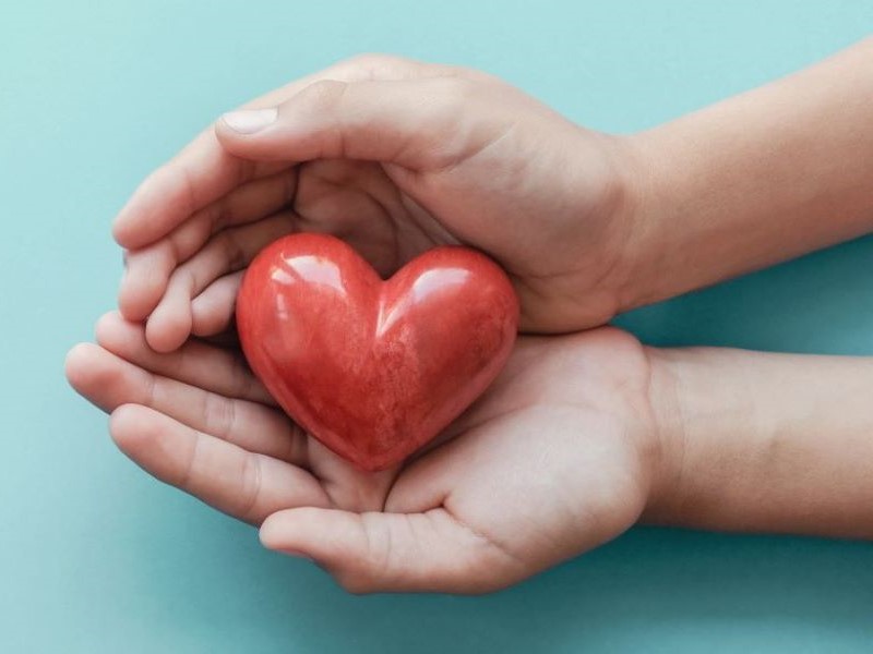 Hands clasping an ornamental heart