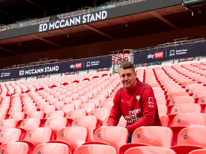 Ed McCann sitting in the renamed stands at Wembley Stadium