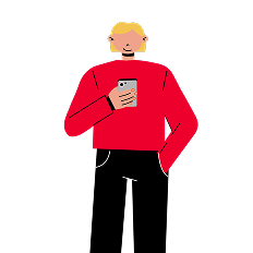 Person looking down at their mobile phone that they're holding in their hand