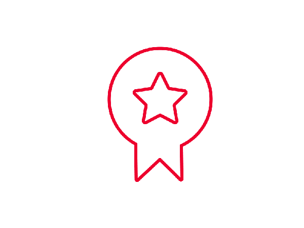 red icon of a rosette with a star in the centre