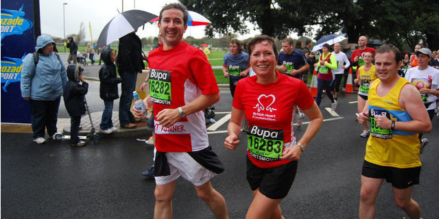 Two BHF runners at a rainy Great South Run.