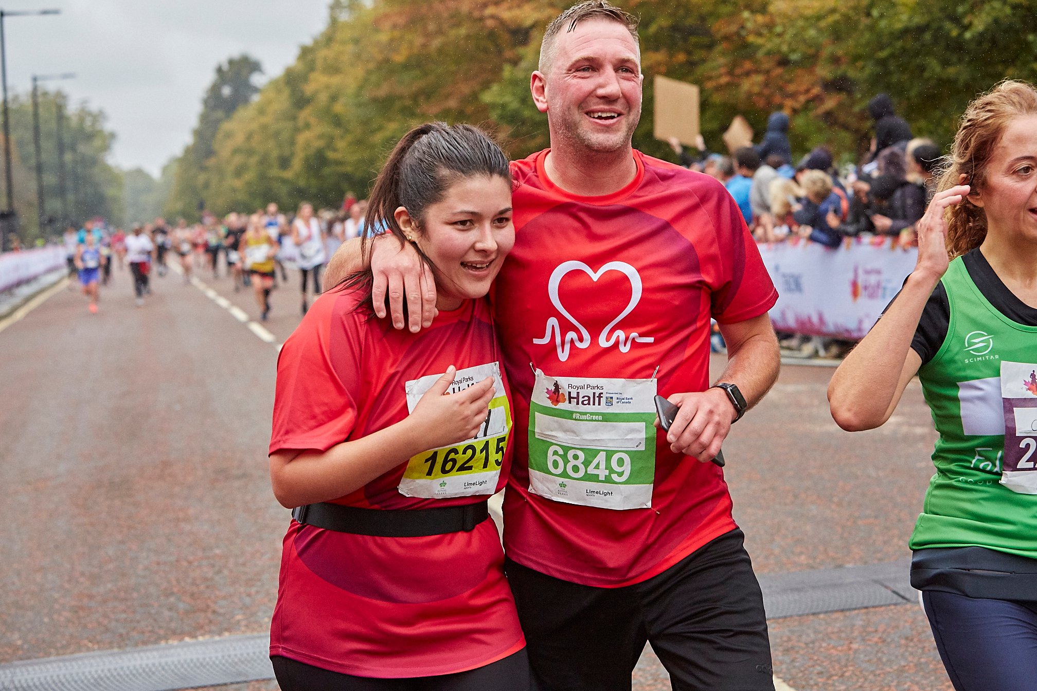 Couple at finish line at Royal Parks Half Marathon 2021